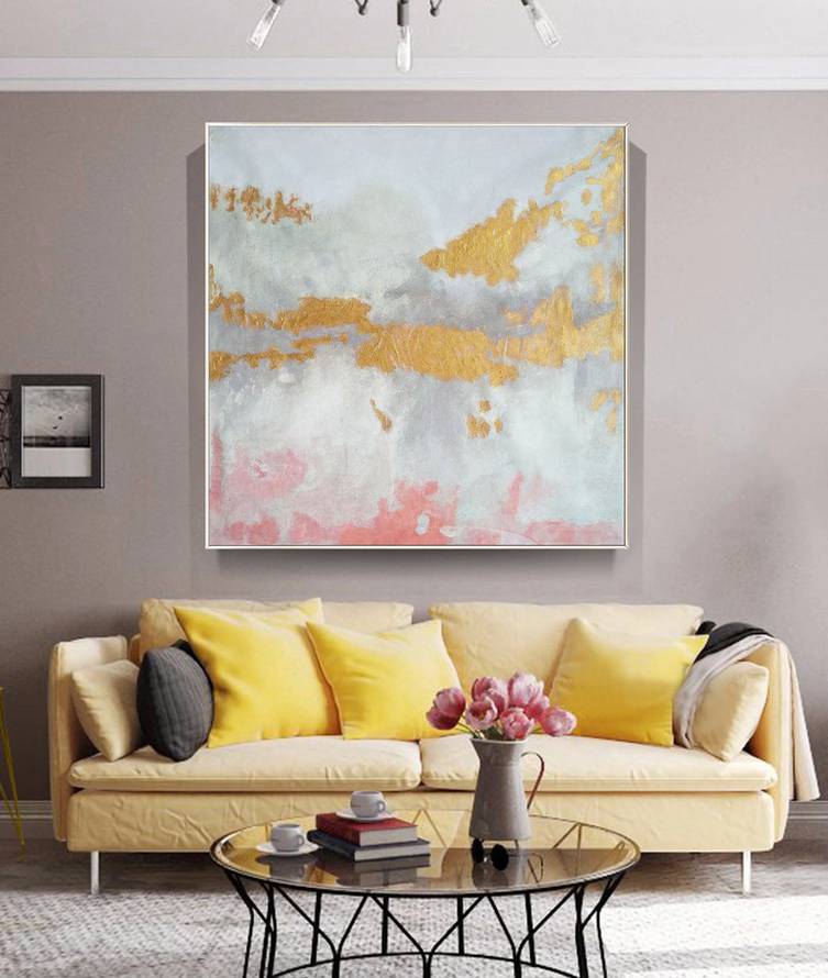 White Hand-painted Leaf Modern Abstract Canvas Artwork YCM9B
